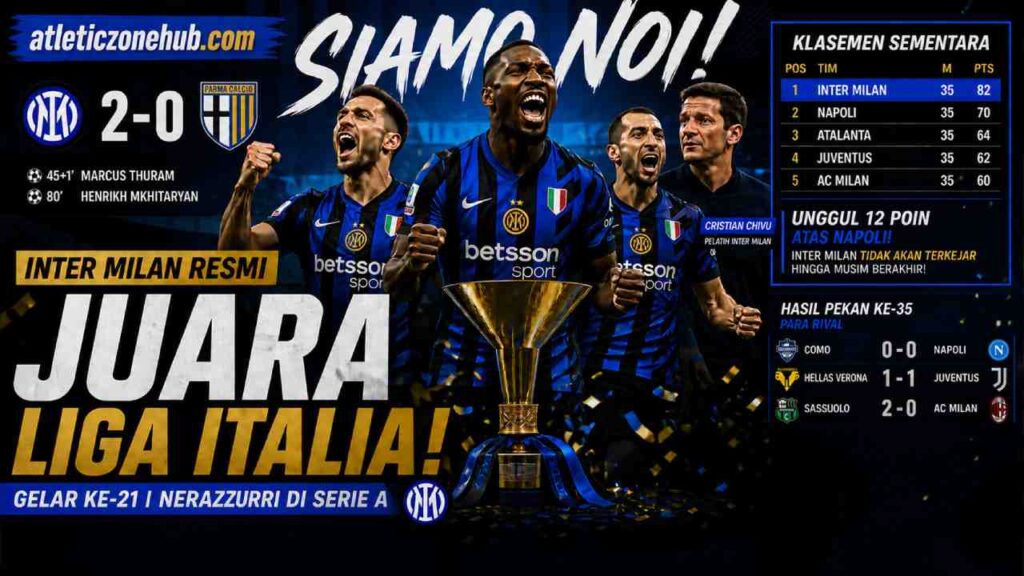 Inter Milan Juara Liga Italia 2026 Usai Kalahkan Parma, Gelar ke-21 Resmi Diraih