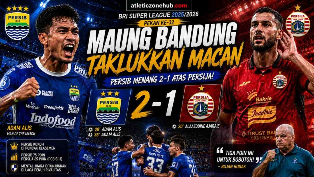 Persib Bandung Taklukkan Persija 2-1 dan Semakin Kokoh di Puncak Klasemen