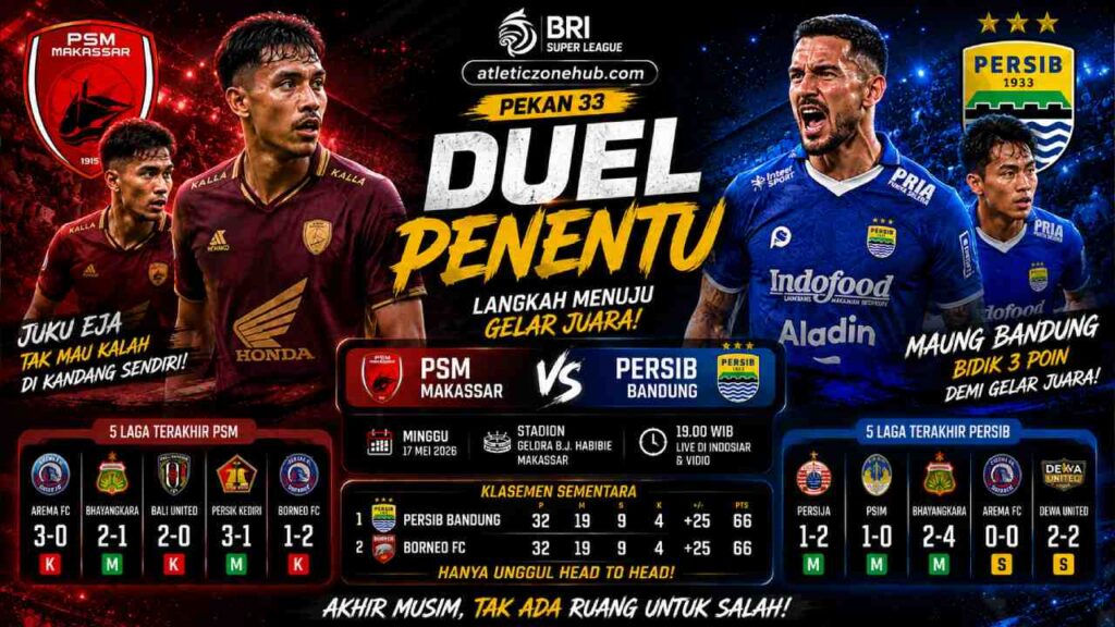 Persib Bandung di Ambang Juara, Duel Lawan PSM Jadi Penentu