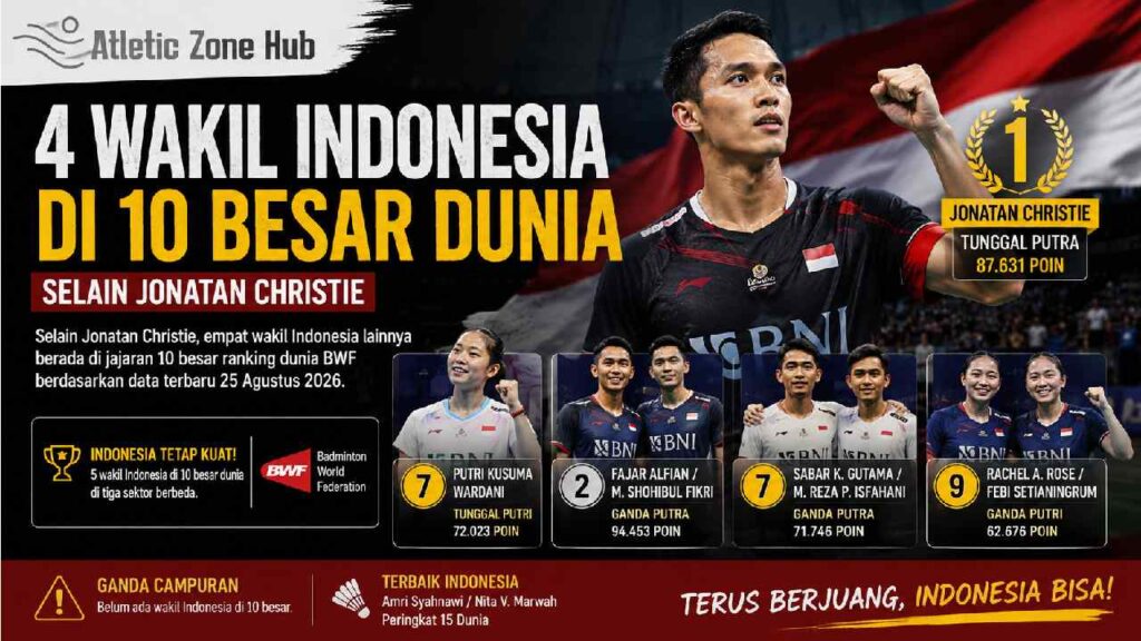 4 Wakil Indonesia di 10 Besar Ranking Dunia Selain Jonatan Christie