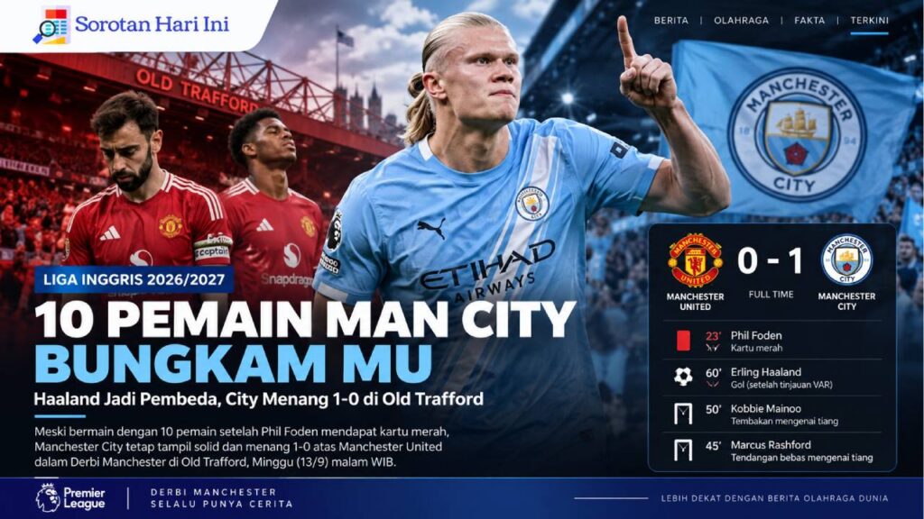 Hasil Manchester United vs Man City: 10 Pemain City Bungkam MU
